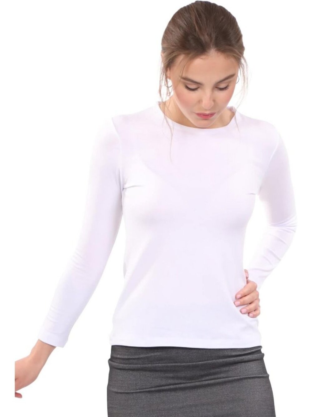 Modest Long Sleeve High Crew Neck Layering Top for Women - Versatile & Stylish